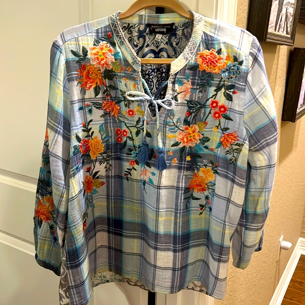 JOHNNY WAS COTTON AND SILK BLOUSE